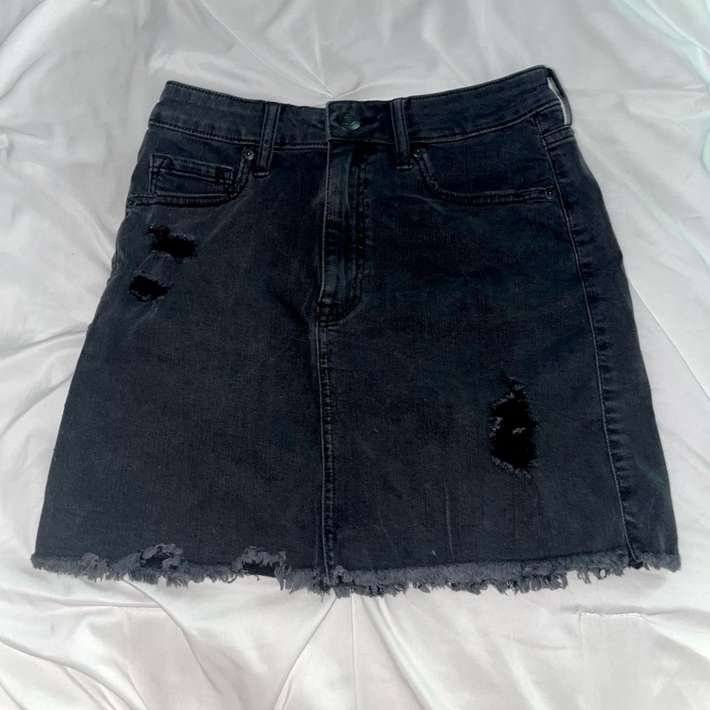 Aeropostale Black Distressed Denim Skirt
